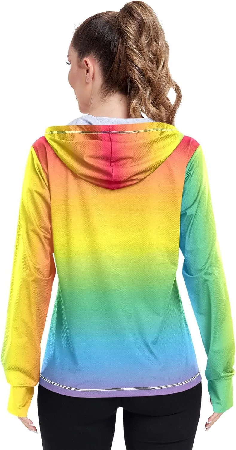 Colorful Abstract Bright Rainbow Colors Sun Jacket for Women Uv Protection, Upf 50  Hiking Jacket, S-XXL