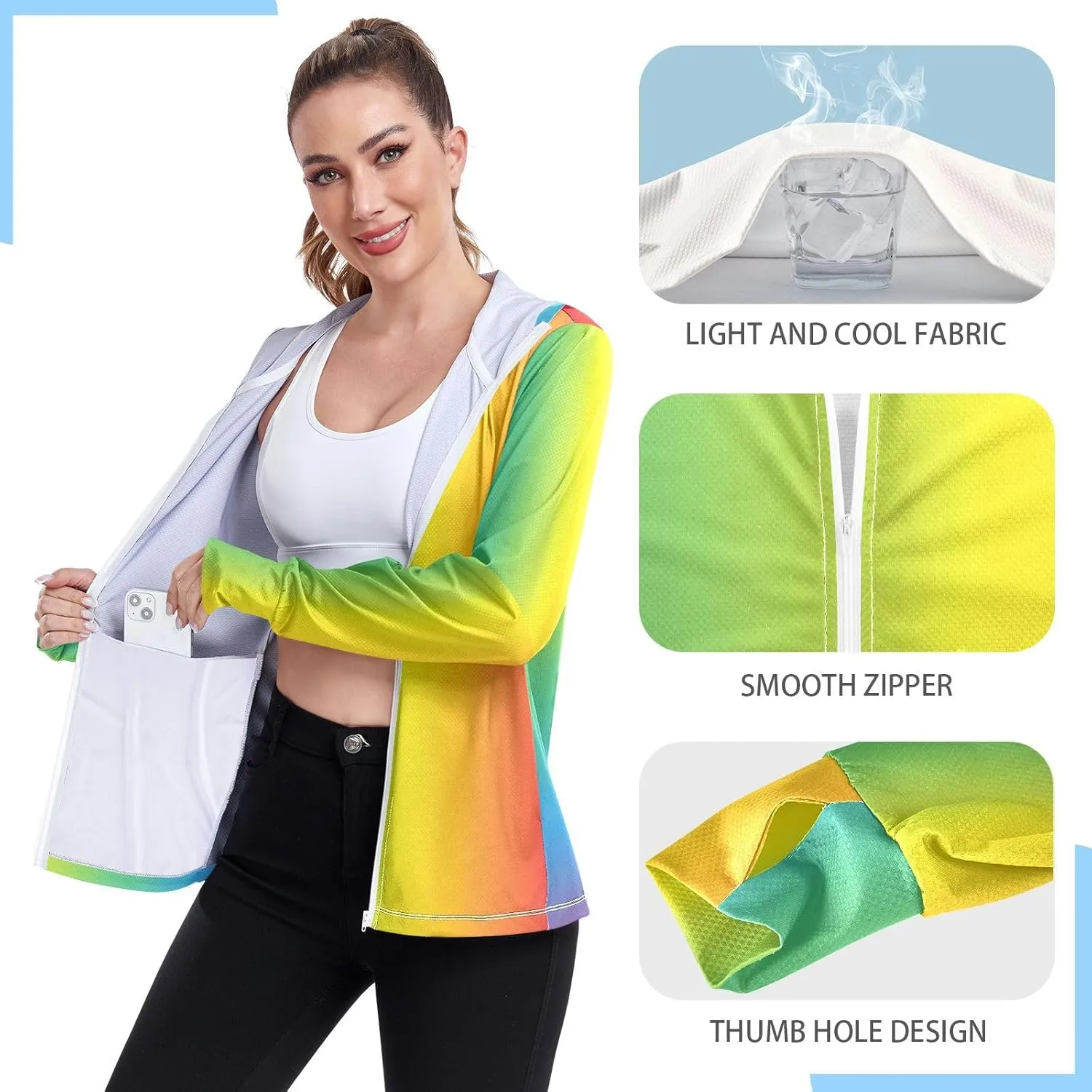 Colorful Abstract Bright Rainbow Colors Sun Jacket for Women Uv Protection, Upf 50  Hiking Jacket, S-XXL