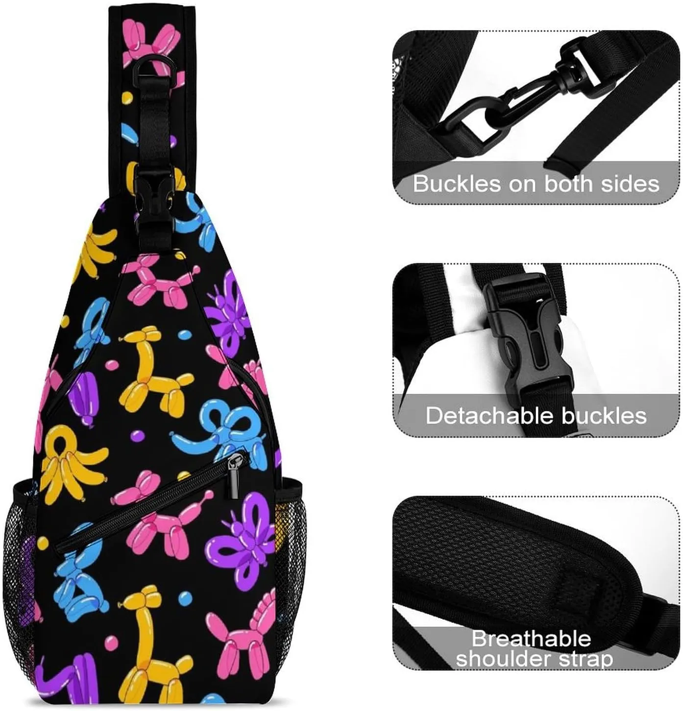 Colorful Dog Balloon Sling Backpack Mans Woman Crossbody Backpack Chest Bag Cycling Daypack Travel Bag Casual Daypacks Sports Backpacks