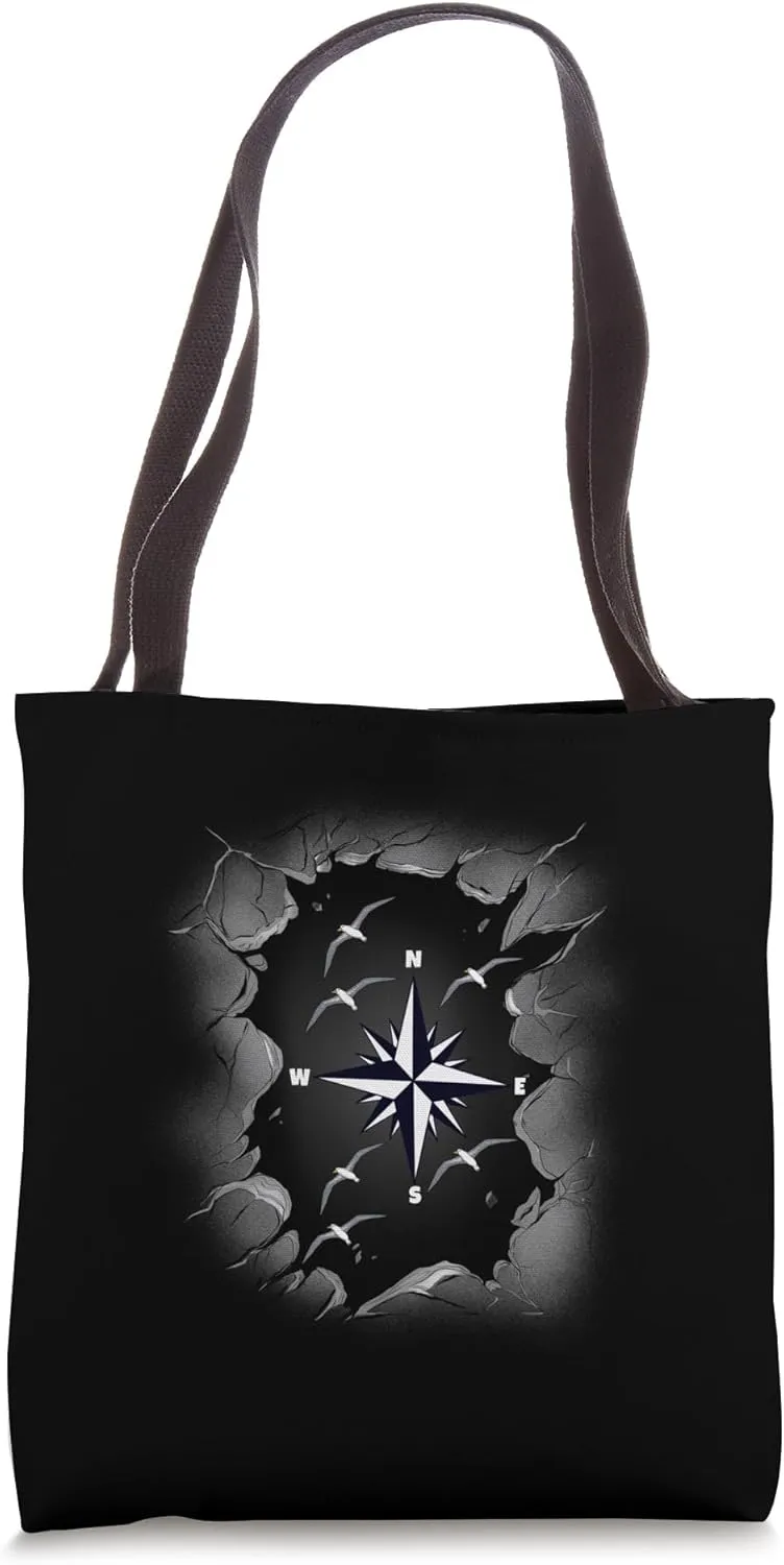 Compass Seagulls Wind Rose Seafaring Sailor Travel Direction Tote Bag