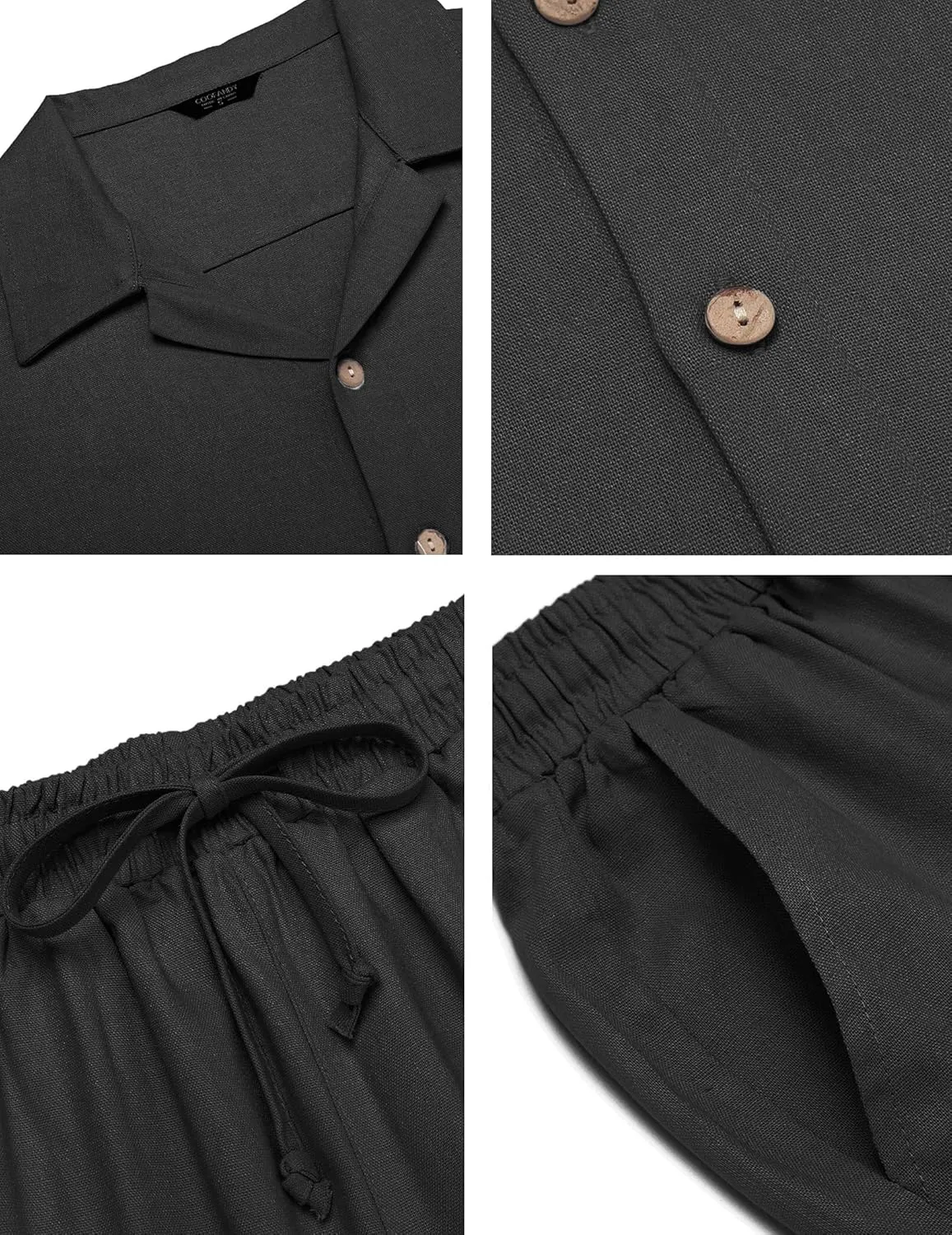 COOFANDY Men 2 Piece Linen Outfit Beach Button Down Shirt Casual Loose Pant Sets