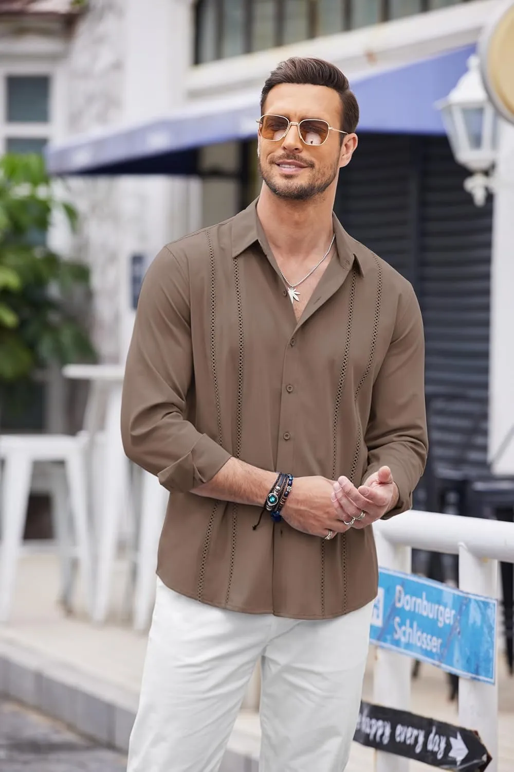 COOFANDY Mens Cuban Guayabera Shirt Casual Button Down Shirts Long Sleeve Summer Beach Shirts