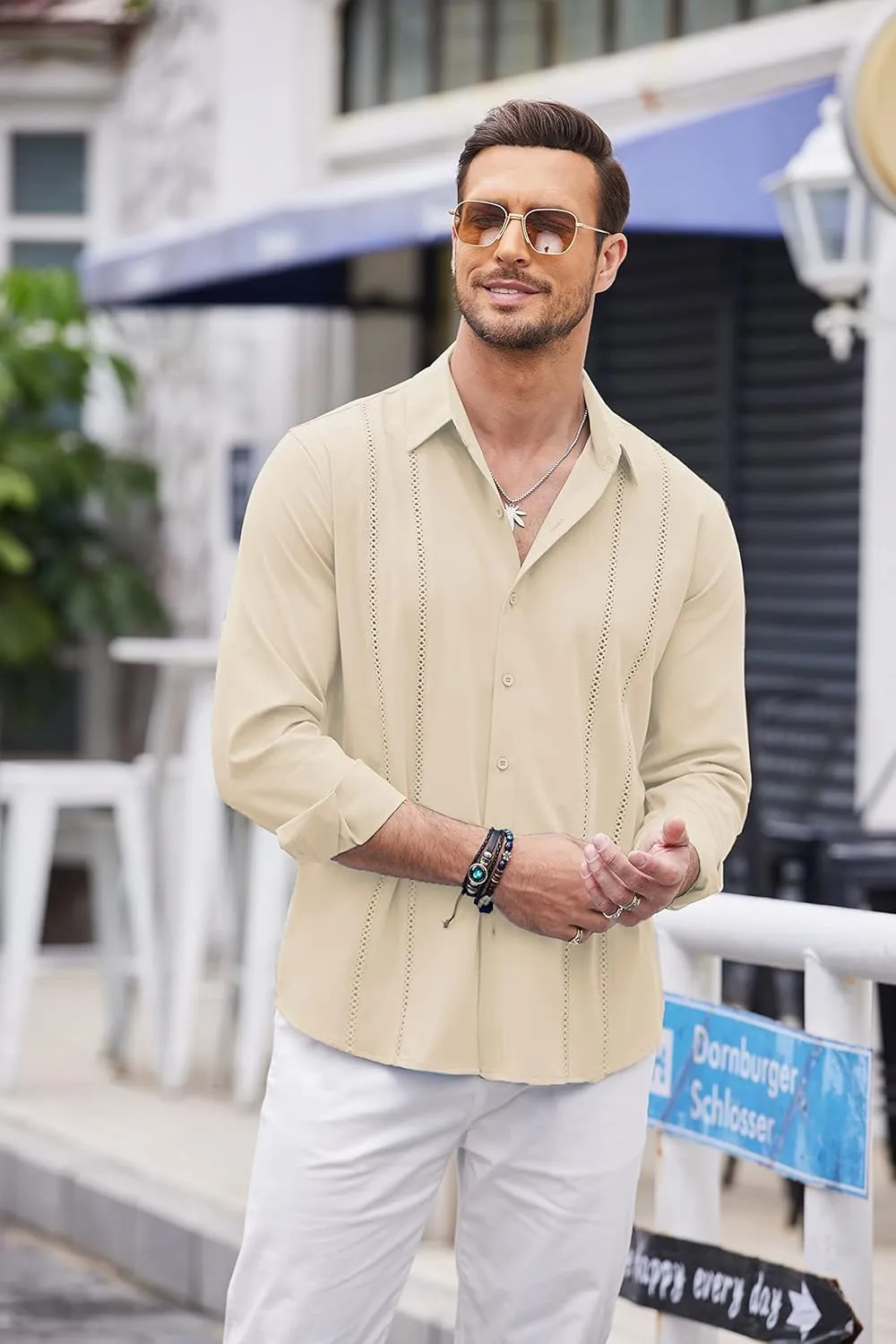 COOFANDY Mens Cuban Guayabera Shirt Casual Button Down Shirts Long Sleeve Summer Beach Shirts