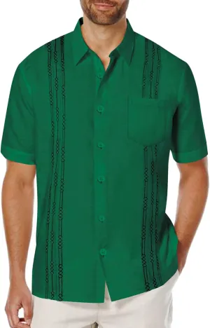 COOFANDY Mens Cuban Guayabera Shirt Short Sleeve Linen Button Down Shirts Casual Summer Beach Tops