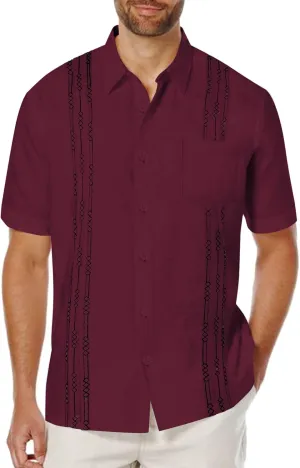 COOFANDY Mens Cuban Guayabera Shirt Short Sleeve Linen Button Down Shirts Casual Summer Beach Tops
