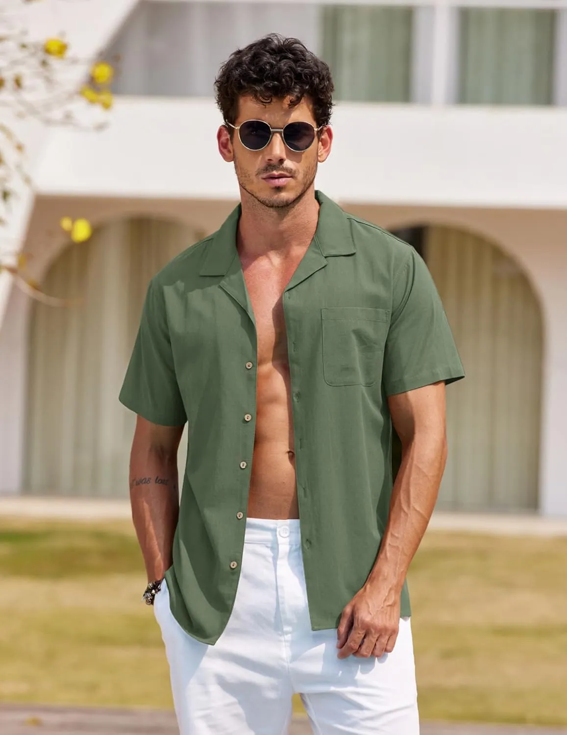 COOFANDY Men's Hawaiian Floral Shirts Cotton Linen Button Down Tropical Holiday Beach Shirts