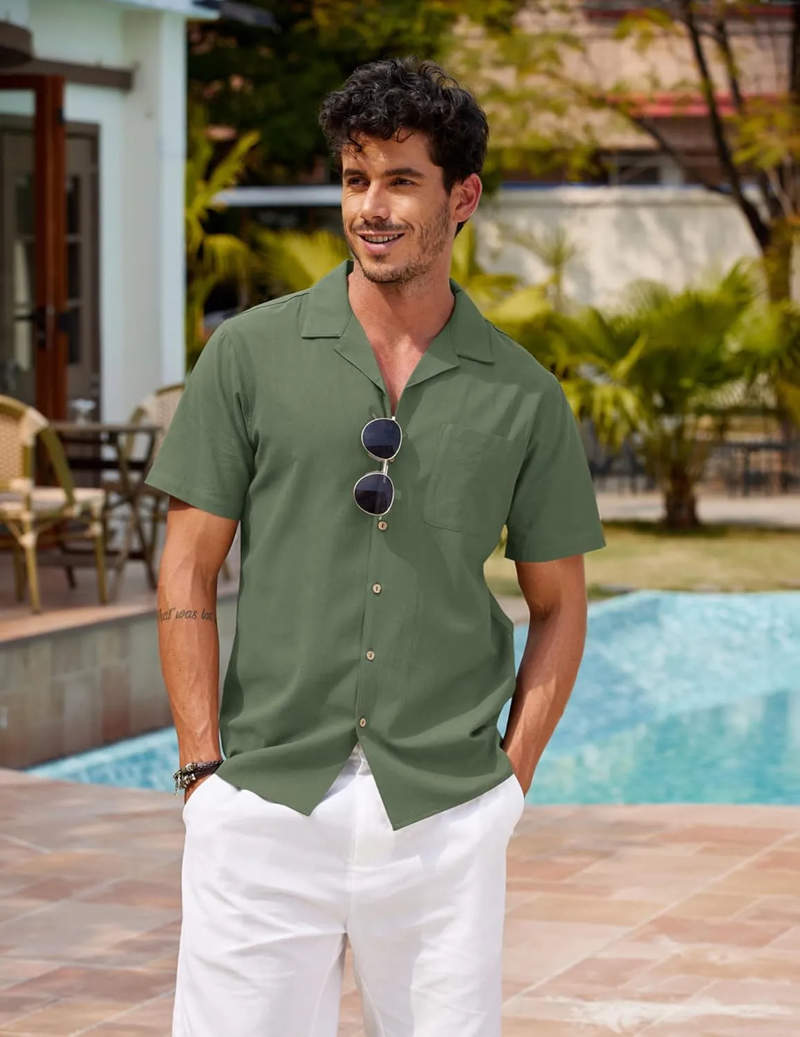 COOFANDY Men's Hawaiian Floral Shirts Cotton Linen Button Down Tropical Holiday Beach Shirts