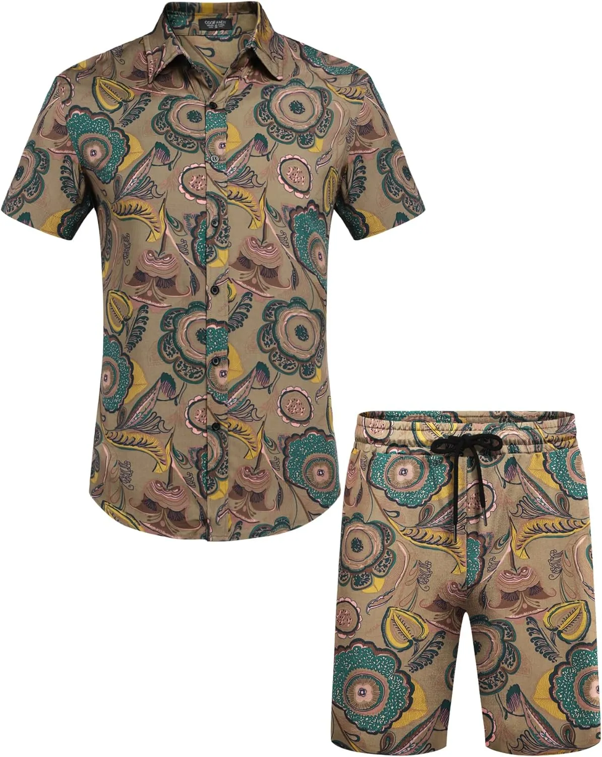 COOFANDY Men's Hawaiian Matching Set Summer Beach 2 Piece Outfits Flower Button Down Shirts and Shorts Vacation Outfits