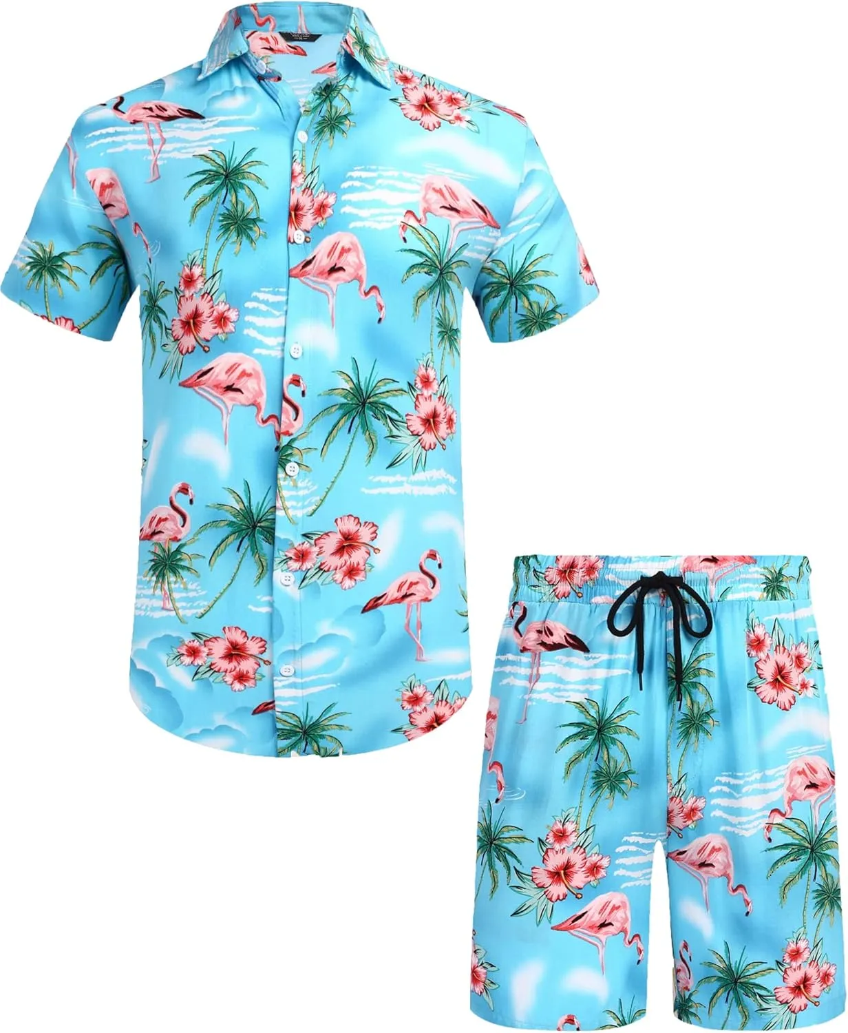 COOFANDY Men's Hawaiian Matching Set Summer Beach 2 Piece Outfits Flower Button Down Shirts and Shorts Vacation Outfits