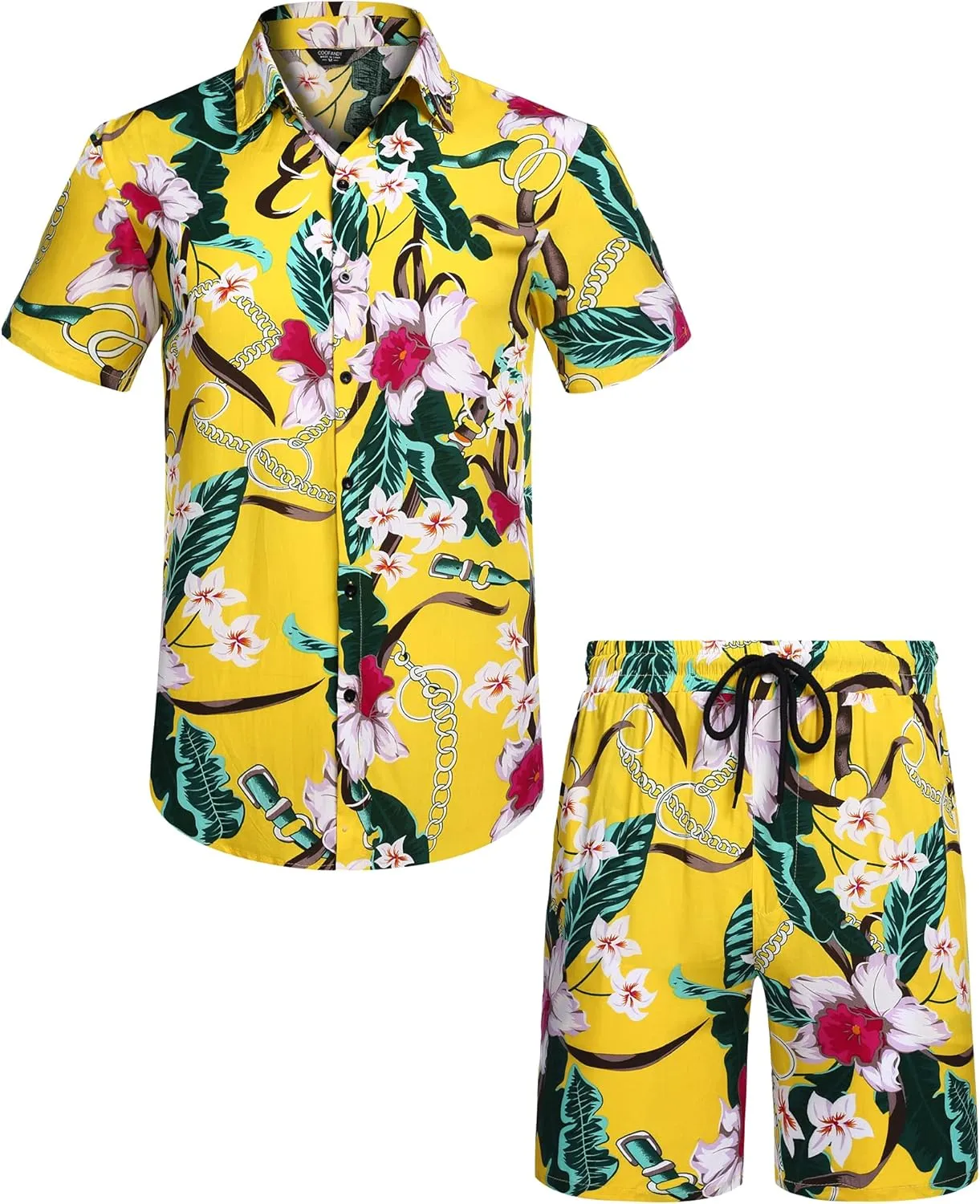 COOFANDY Men's Hawaiian Matching Set Summer Beach 2 Piece Outfits Flower Button Down Shirts and Shorts Vacation Outfits