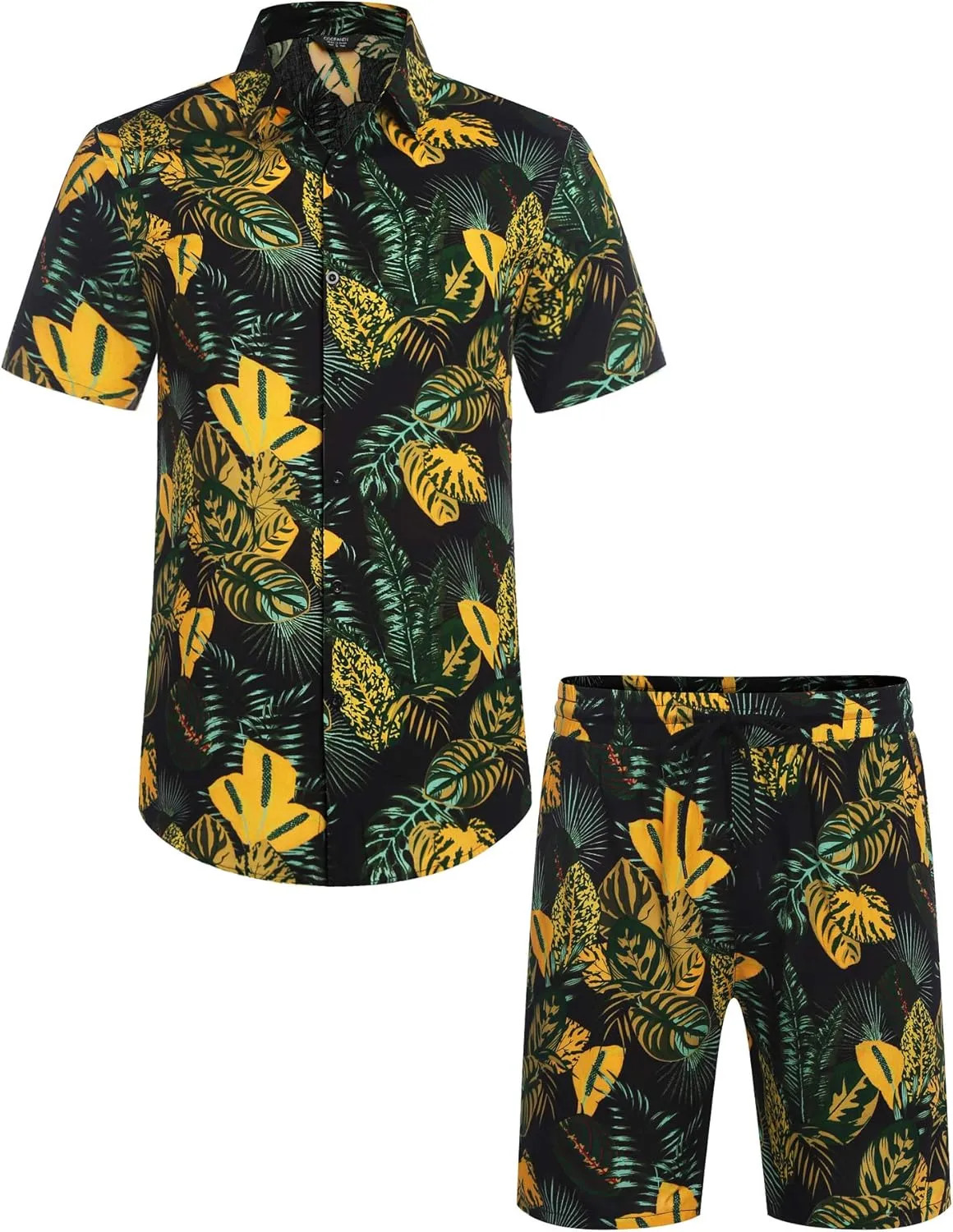 COOFANDY Men's Hawaiian Matching Set Summer Beach 2 Piece Outfits Flower Button Down Shirts and Shorts Vacation Outfits