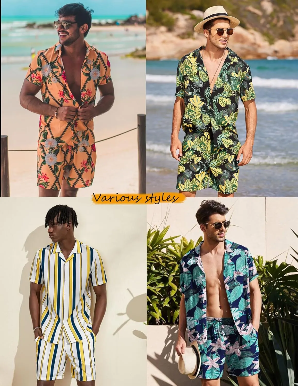 COOFANDY Men's Hawaiian Matching Set Summer Beach 2 Piece Outfits Flower Button Down Shirts and Shorts Vacation Outfits
