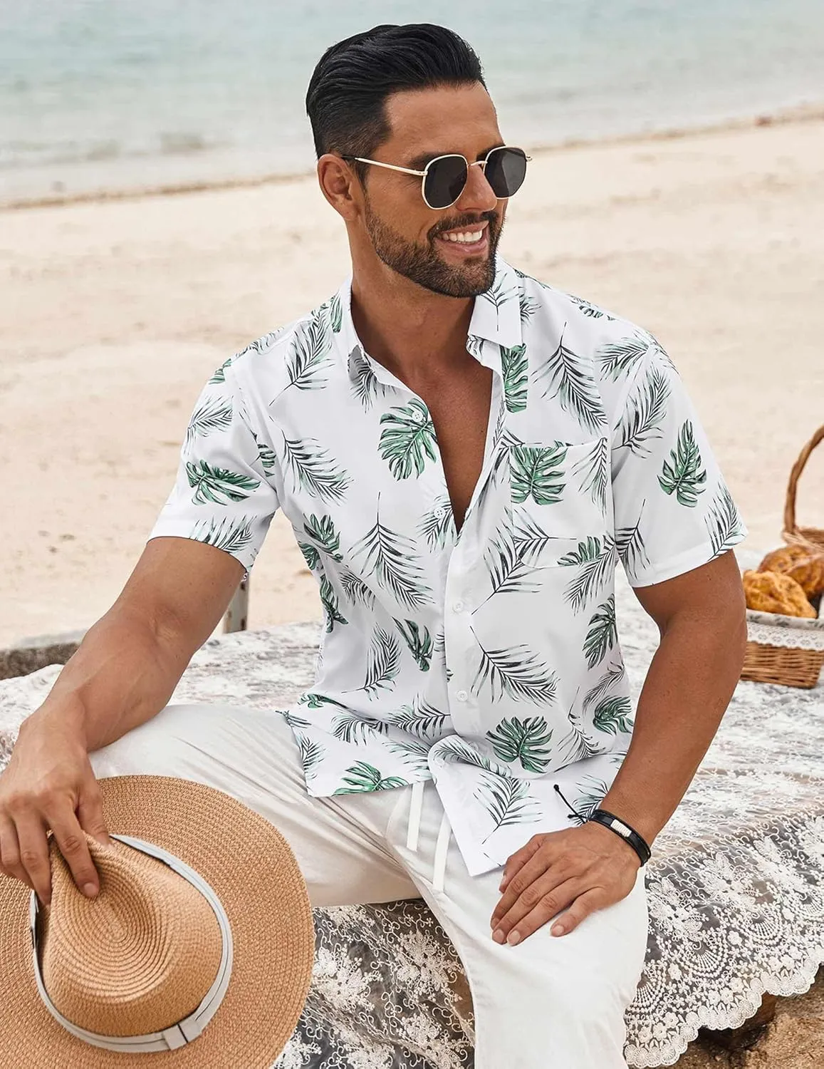 COOFANDY Men's Hawaiian Shirt Short Sleeve Casual Button Down Tropical Summer Beach Aloha Shirts