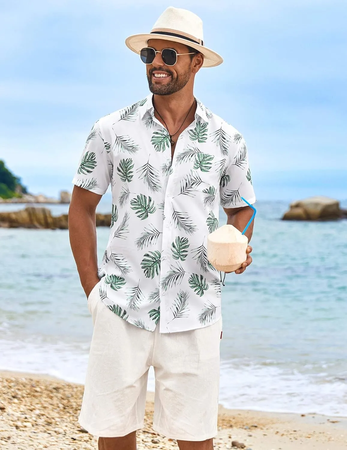 COOFANDY Men's Hawaiian Shirt Short Sleeve Casual Button Down Tropical Summer Beach Aloha Shirts