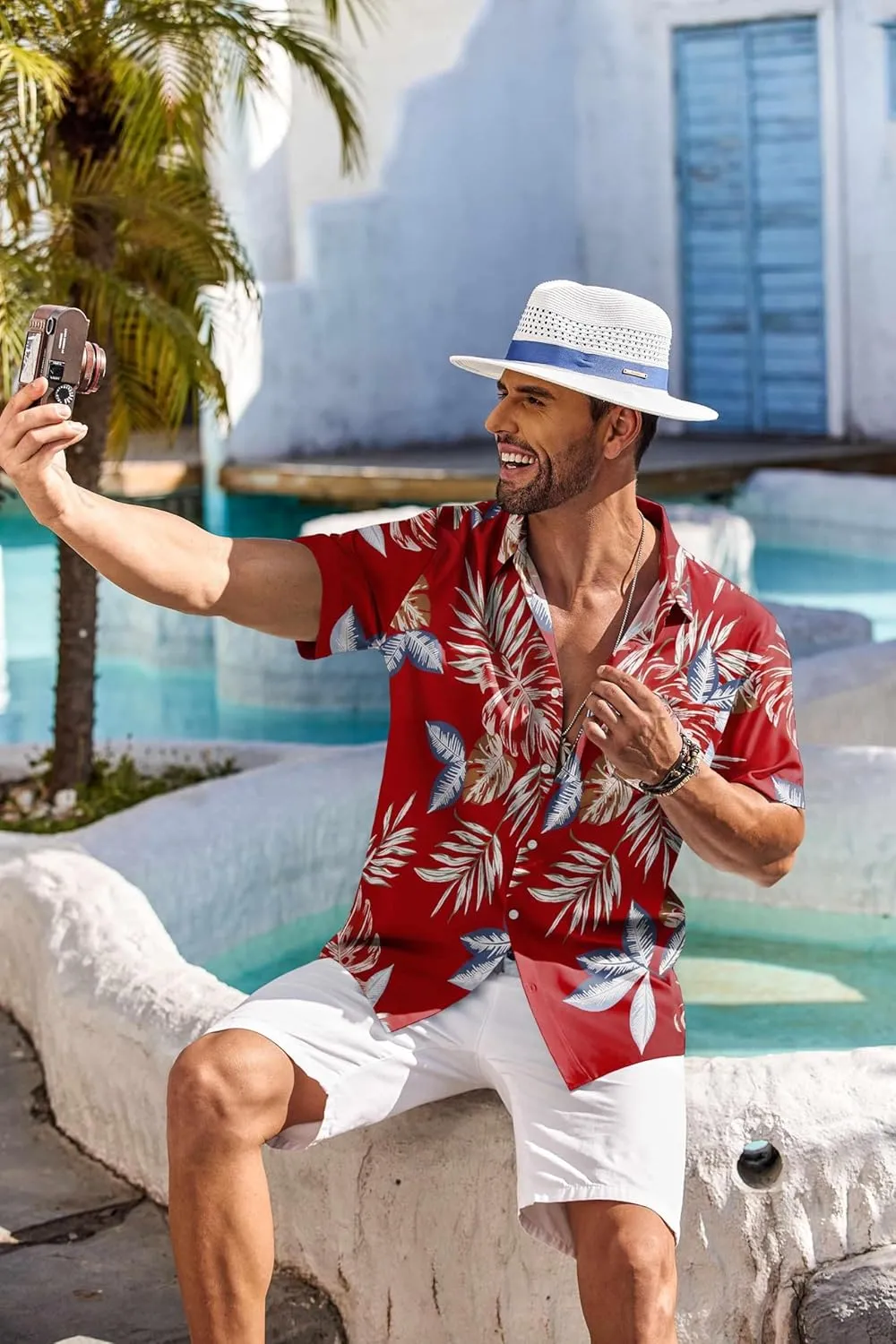 COOFANDY Men's Hawaiian Shirt Short Sleeve Floral Button Down Shirts Tropical Holiday Beach Shirts