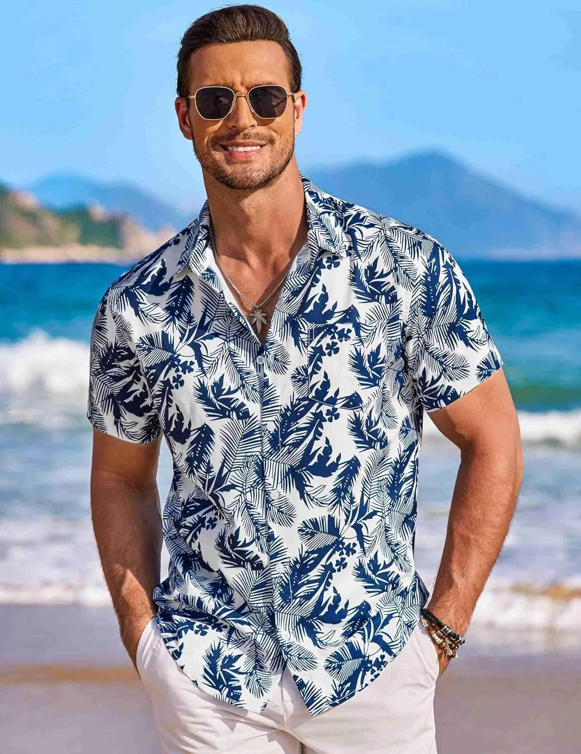 COOFANDY Men's Hawaiian Shirt Short Sleeve Floral Button Down Shirts Tropical Holiday Beach Shirts