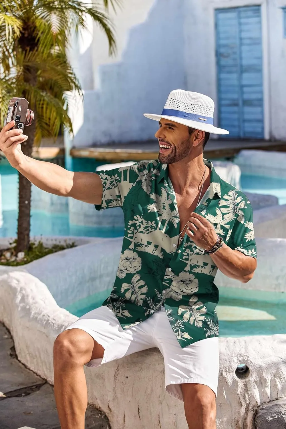COOFANDY Men's Hawaiian Shirt Short Sleeve Floral Button Down Shirts Tropical Holiday Beach Shirts