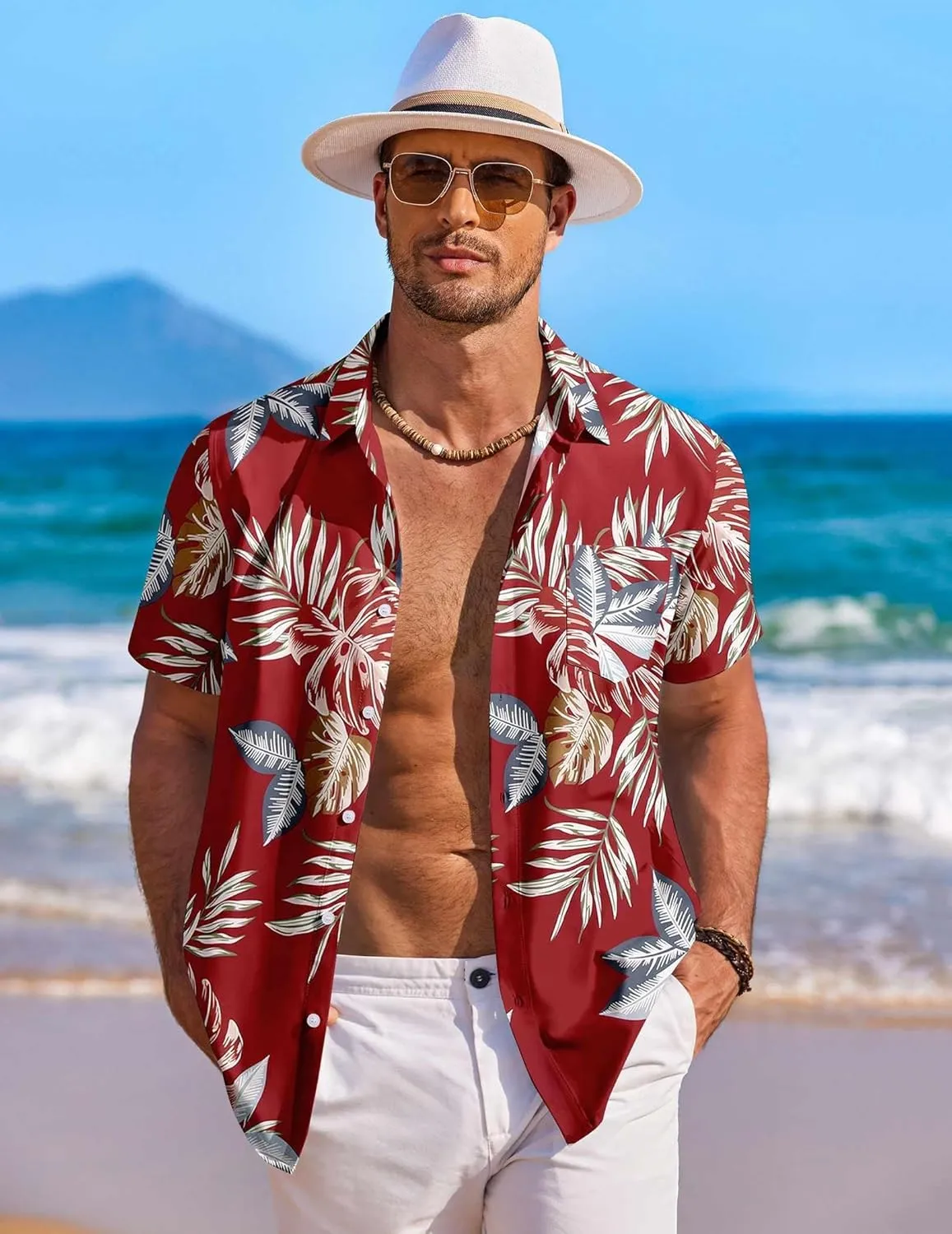 COOFANDY Men's Hawaiian Shirt Short Sleeve Floral Button Down Shirts Tropical Holiday Beach Shirts