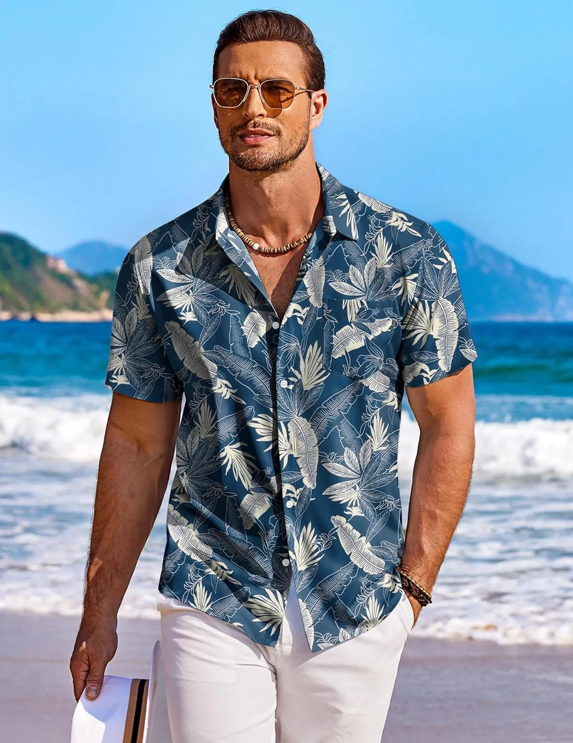 COOFANDY Men's Hawaiian Shirt Short Sleeve Floral Button Down Shirts Tropical Holiday Beach Shirts