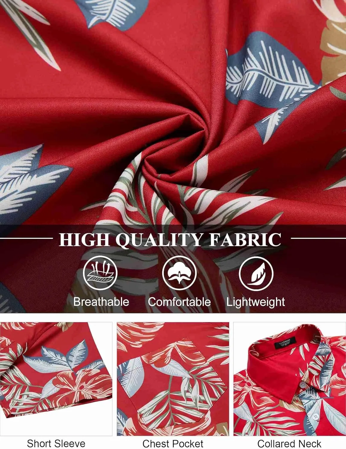 COOFANDY Men's Hawaiian Shirt Short Sleeve Floral Button Down Shirts Tropical Holiday Beach Shirts