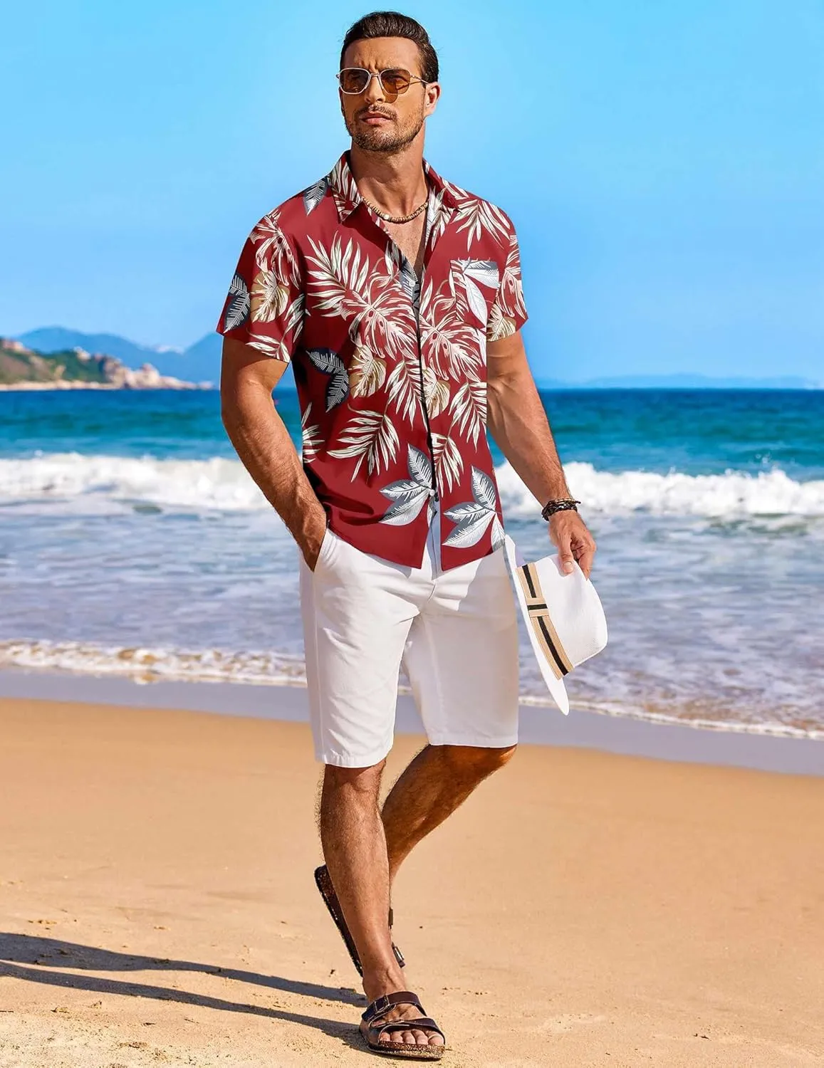 COOFANDY Men's Hawaiian Shirt Short Sleeve Floral Button Down Shirts Tropical Holiday Beach Shirts