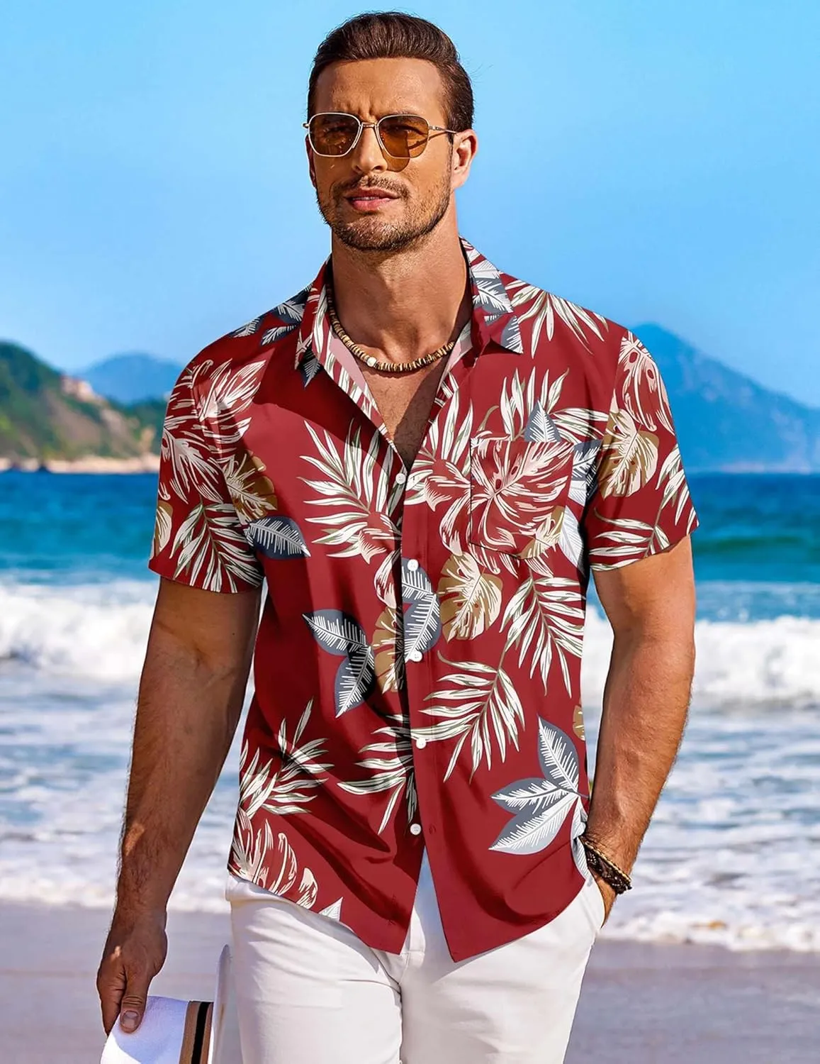 COOFANDY Men's Hawaiian Shirt Short Sleeve Floral Button Down Shirts Tropical Holiday Beach Shirts