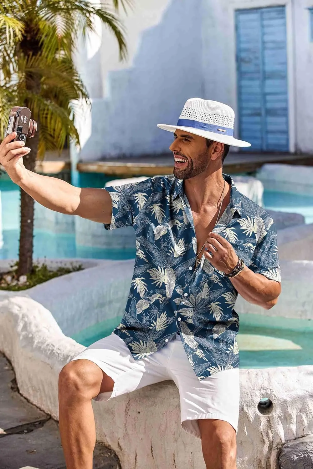 COOFANDY Men's Hawaiian Shirt Short Sleeve Floral Button Down Shirts Tropical Holiday Beach Shirts