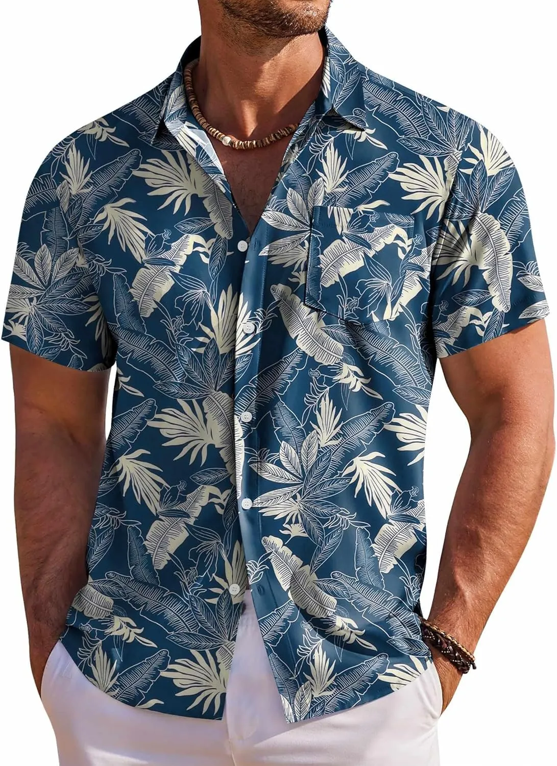 COOFANDY Men's Hawaiian Shirt Short Sleeve Floral Button Down Shirts Tropical Holiday Beach Shirts