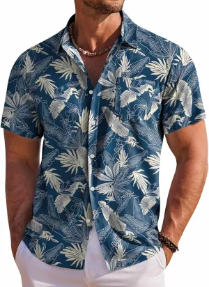 COOFANDY Men's Hawaiian Shirt Short Sleeve Floral Button Down Shirts Tropical Holiday Beach Shirts