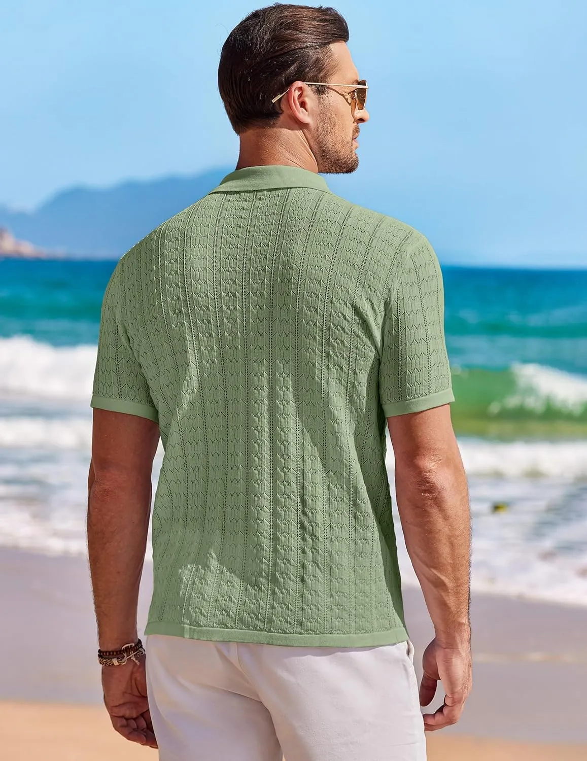 COOFANDY Men's Knit Button Down Shirt Short Sleeve Vintage Polo Shirts Summer Casual Beach Tops