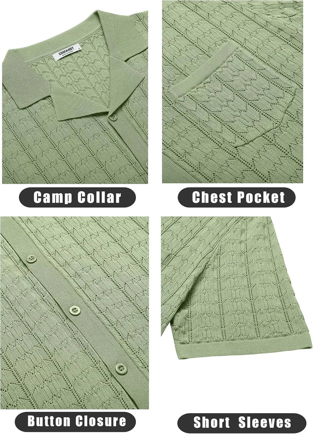 COOFANDY Men's Knit Button Down Shirt Short Sleeve Vintage Polo Shirts Summer Casual Beach Tops