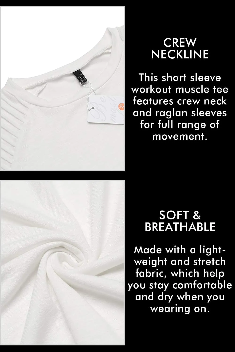 COOFANDY Men's Muscle T-Shirt Pleated Raglan Sleeve Bodybuilding Gym Tee Short Sleeve Fashion Workout Shirts Hipster Shirt