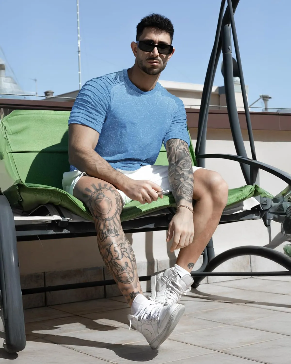 COOFANDY Men's Muscle T-Shirt Pleated Raglan Sleeve Bodybuilding Gym Tee Short Sleeve Fashion Workout Shirts Hipster Shirt