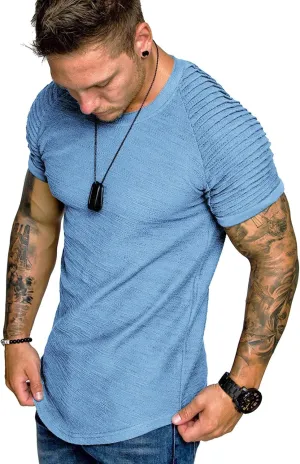 COOFANDY Men's Muscle T-Shirt Pleated Raglan Sleeve Bodybuilding Gym Tee Short Sleeve Fashion Workout Shirts Hipster Shirt