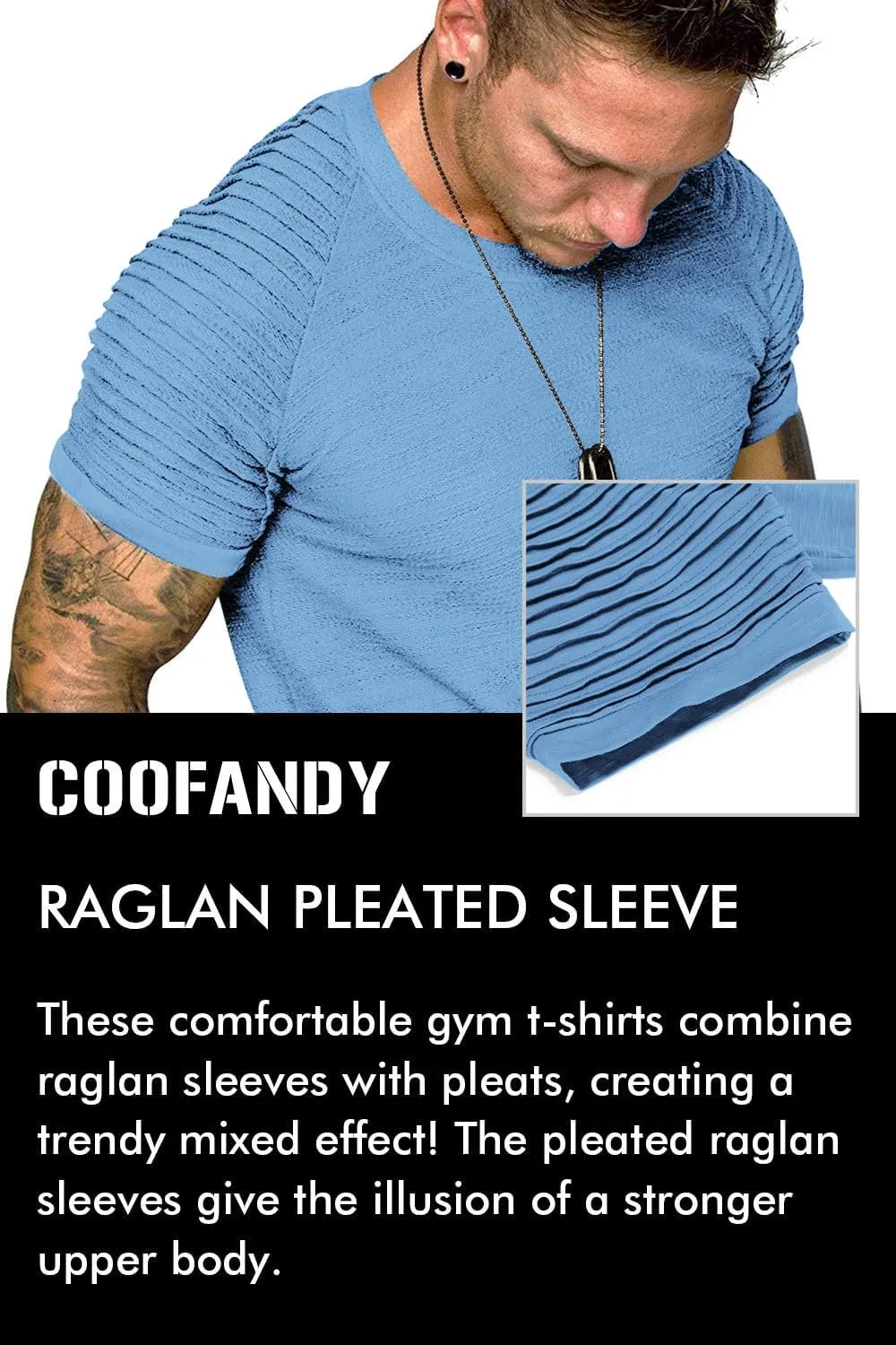 COOFANDY Men's Muscle T-Shirt Pleated Raglan Sleeve Bodybuilding Gym Tee Short Sleeve Fashion Workout Shirts Hipster Shirt