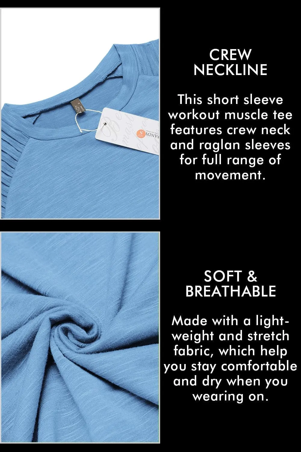 COOFANDY Men's Muscle T-Shirt Pleated Raglan Sleeve Bodybuilding Gym Tee Short Sleeve Fashion Workout Shirts Hipster Shirt