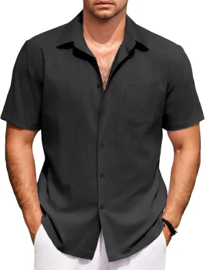 COOFANDY Mens Short Sleeve Button Down Shirts 100% Cotton Beach Style Textured Shirts