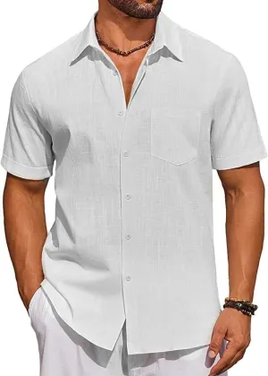 COOFANDY Mens Short Sleeve Button Down Shirts 100% Cotton Beach Style Textured Shirts
