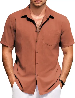 COOFANDY Mens Short Sleeve Button Down Shirts 100% Cotton Beach Style Textured Shirts