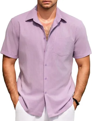 COOFANDY Mens Short Sleeve Button Down Shirts 100% Cotton Beach Style Textured Shirts