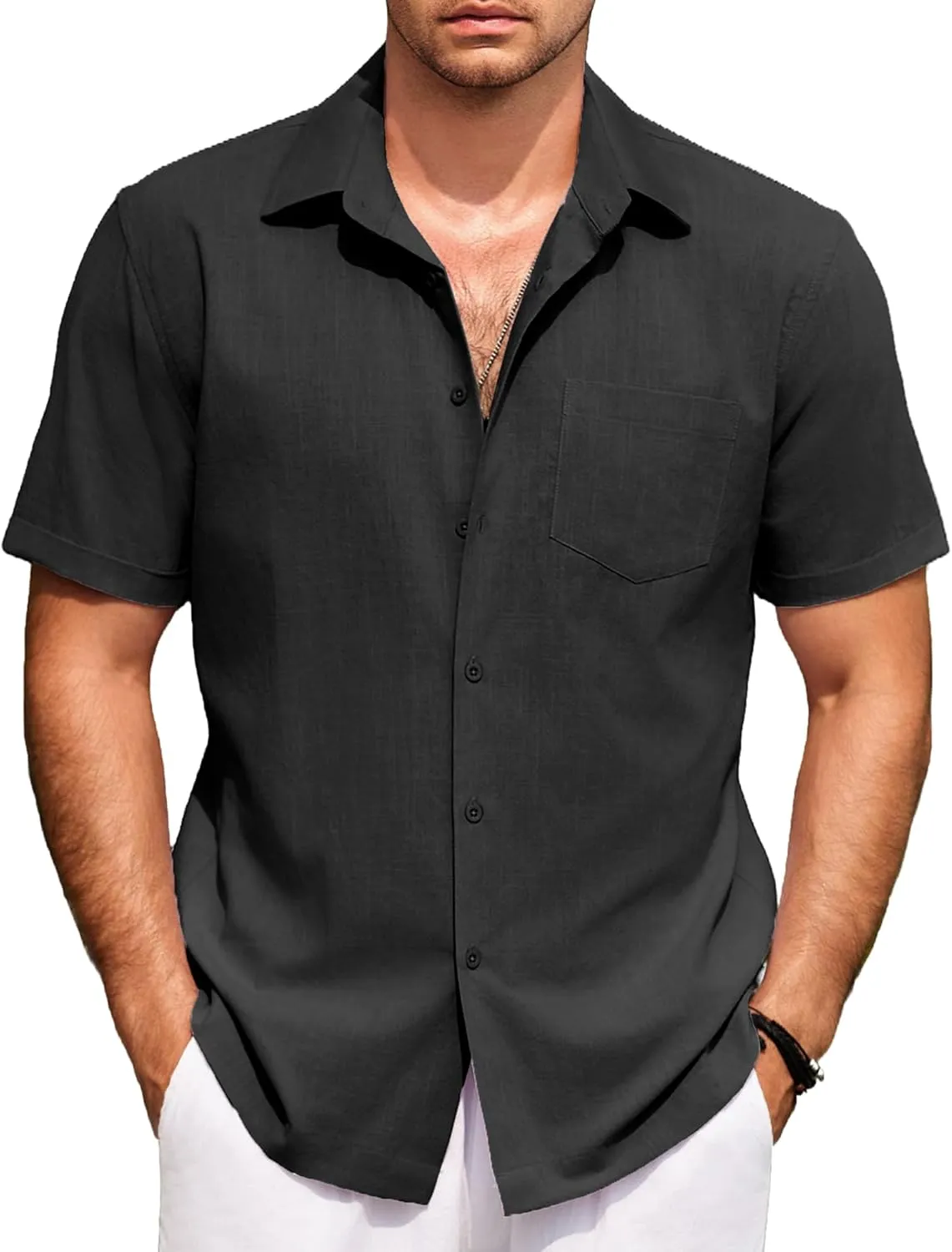 COOFANDY Mens Short Sleeve Button Down Shirts 100% Cotton Beach Style Textured Shirts