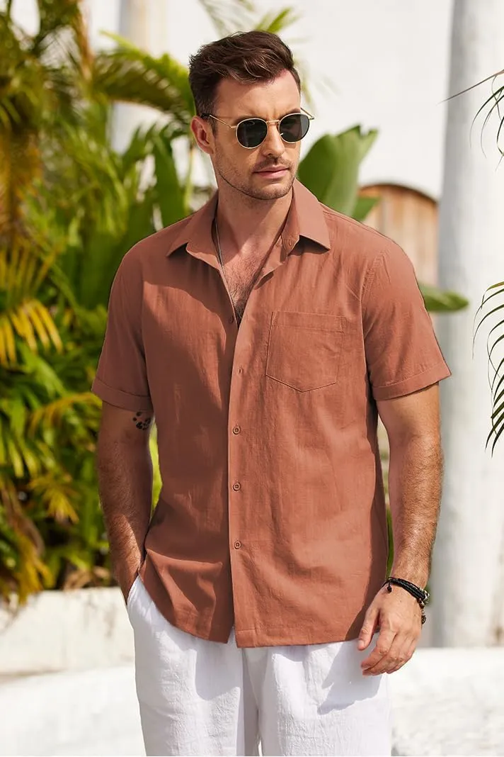 COOFANDY Mens Short Sleeve Button Down Shirts 100% Cotton Beach Style Textured Shirts