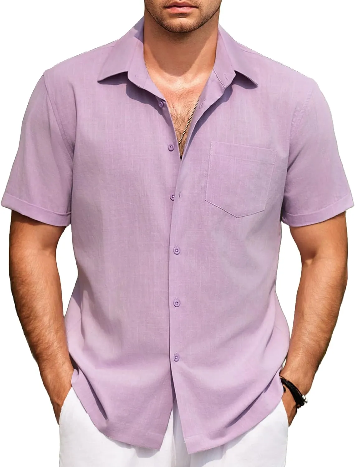 COOFANDY Mens Short Sleeve Button Down Shirts 100% Cotton Beach Style Textured Shirts