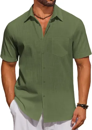 COOFANDY Mens Short Sleeve Button Down Shirts 100% Cotton Beach Style Textured Shirts