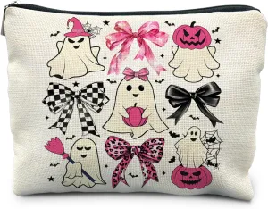 Coquette Bow Ghost Cosmetic Bags: Cute Halloween Gifts for Women, Horror & Spooky Makeup Bags