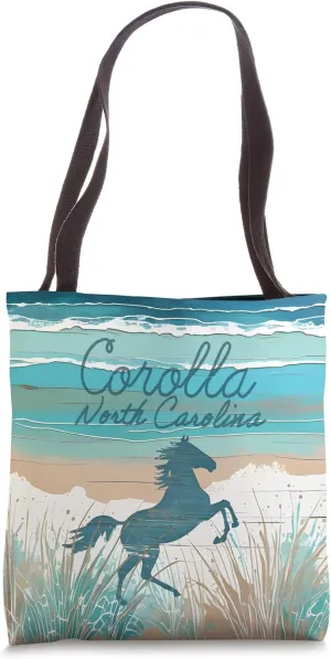 Corolla NC Outer Banks Wild Horses Nautical Coastal Blue Tote Bag