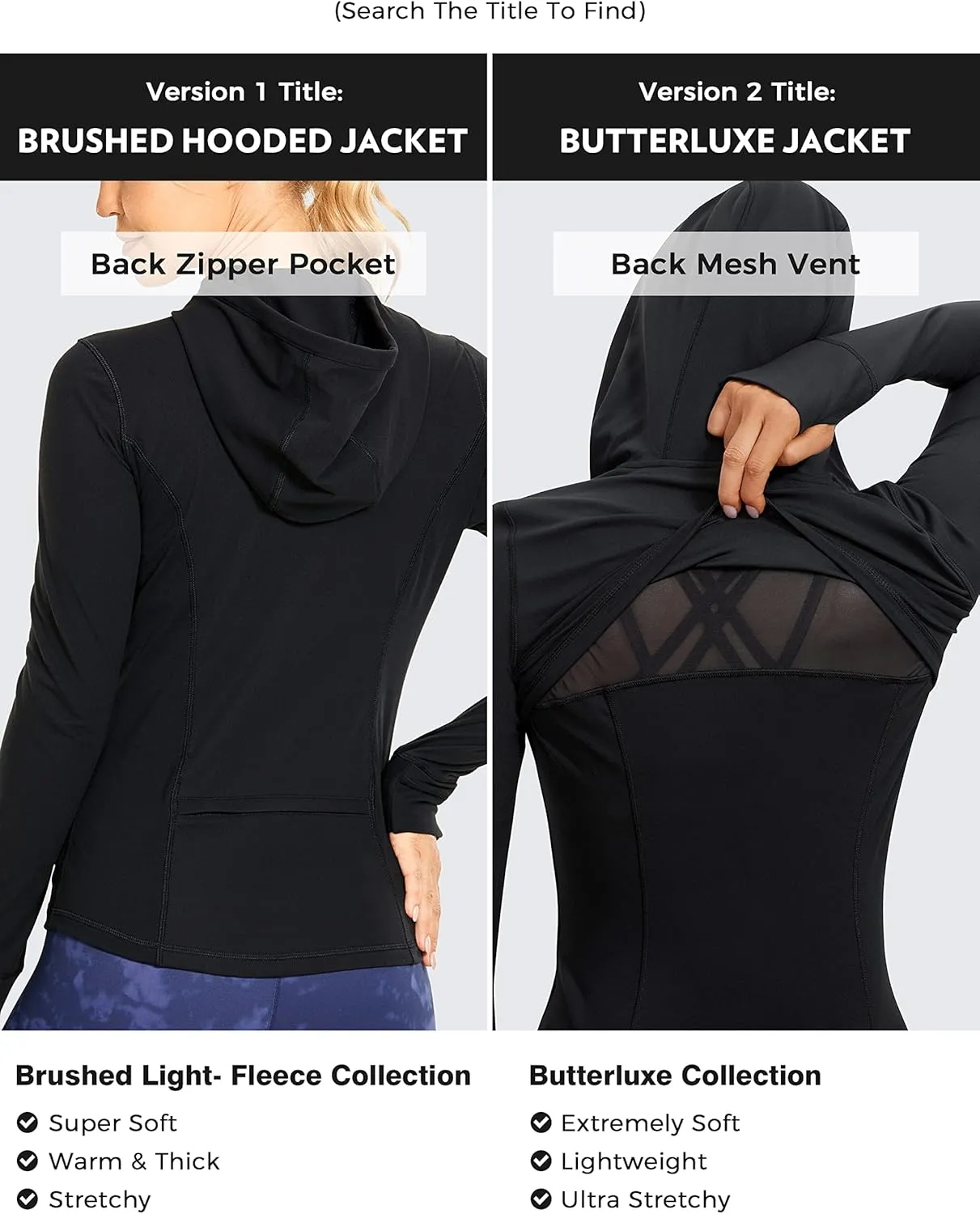 CRZ YOGA Women's Brushed Full Zip Hoodie Jacket Sportswear Hooded Workout Track Running Jacket with Zip Pockets