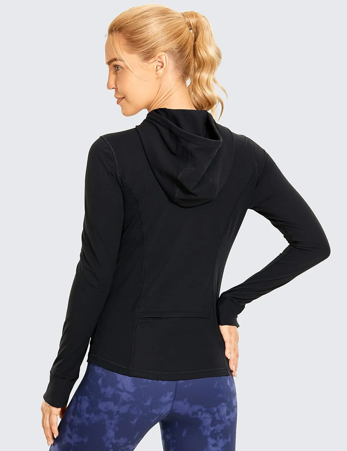 CRZ YOGA Women's Brushed Full Zip Hoodie Jacket Sportswear Hooded Workout Track Running Jacket with Zip Pockets