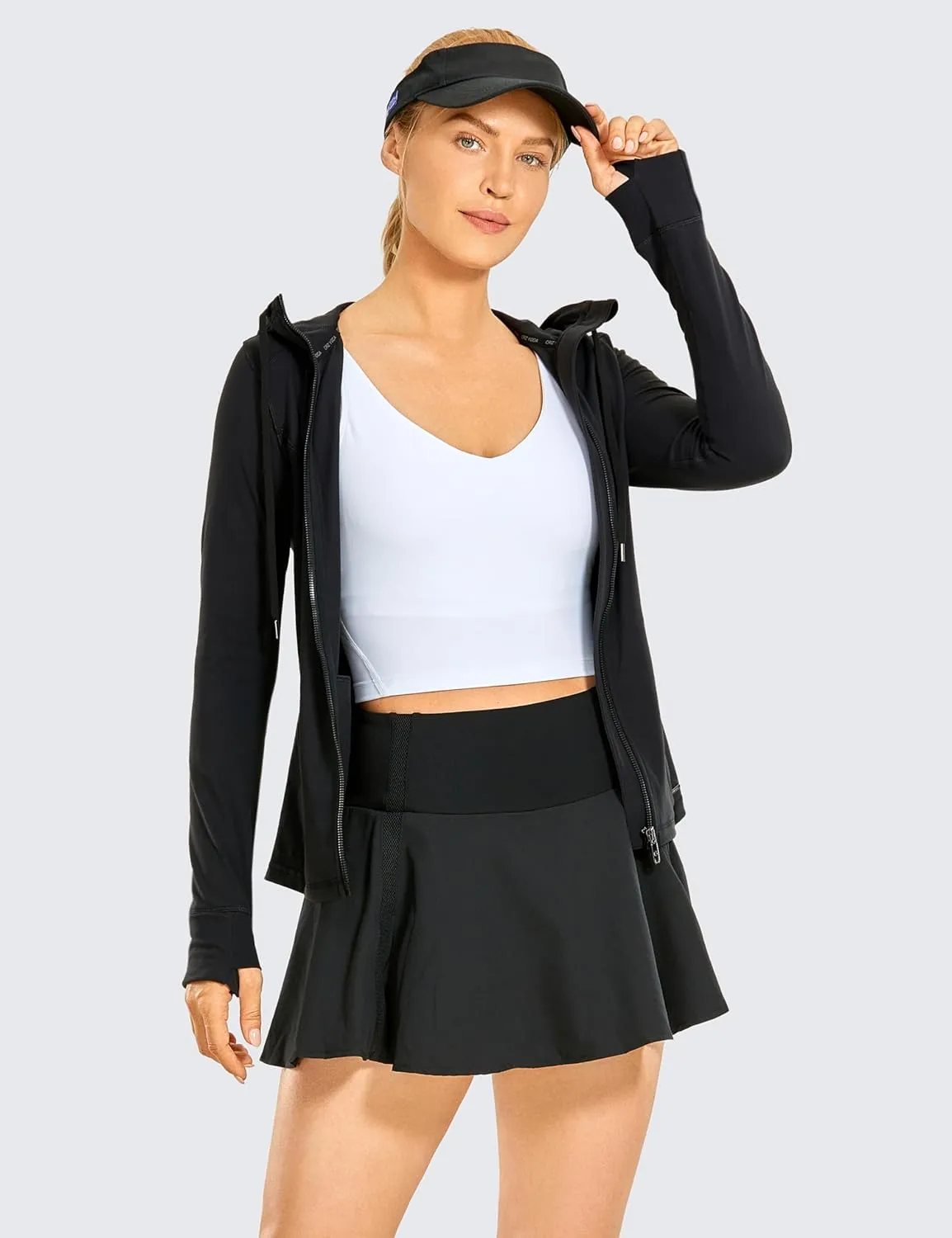 CRZ YOGA Women's Brushed Full Zip Hoodie Jacket Sportswear Hooded Workout Track Running Jacket with Zip Pockets