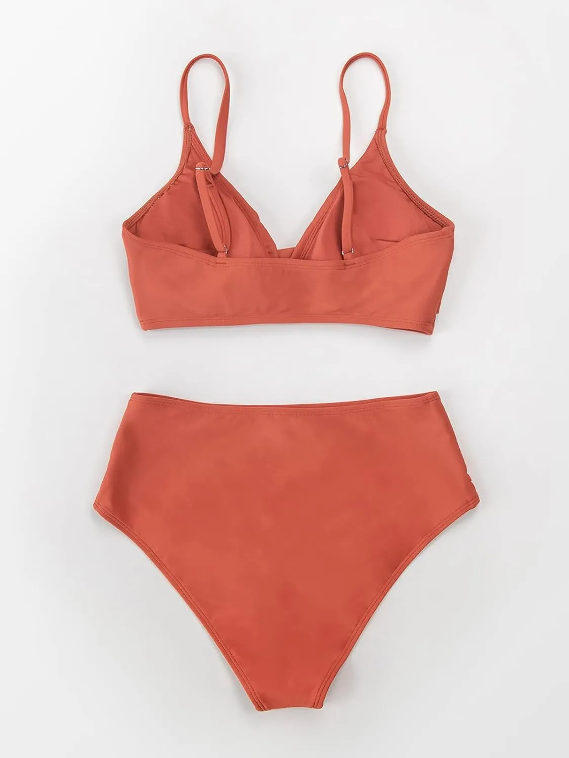 CUPSHE Women's Bikini Sets Two Piece Swimsuit High Waisted V Neck Twist Front Adjustable Spaghetti Straps Bathing Suit